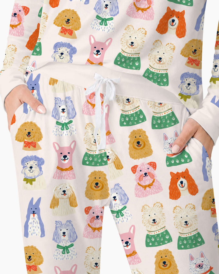 Whimsical Colorful Puppy Portraits Bamboo Women Pajama Set