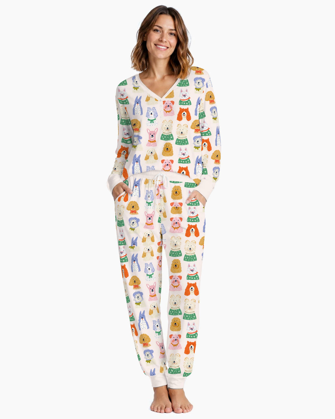 Whimsical Colorful Puppy Portraits Bamboo Women Pajama Set
