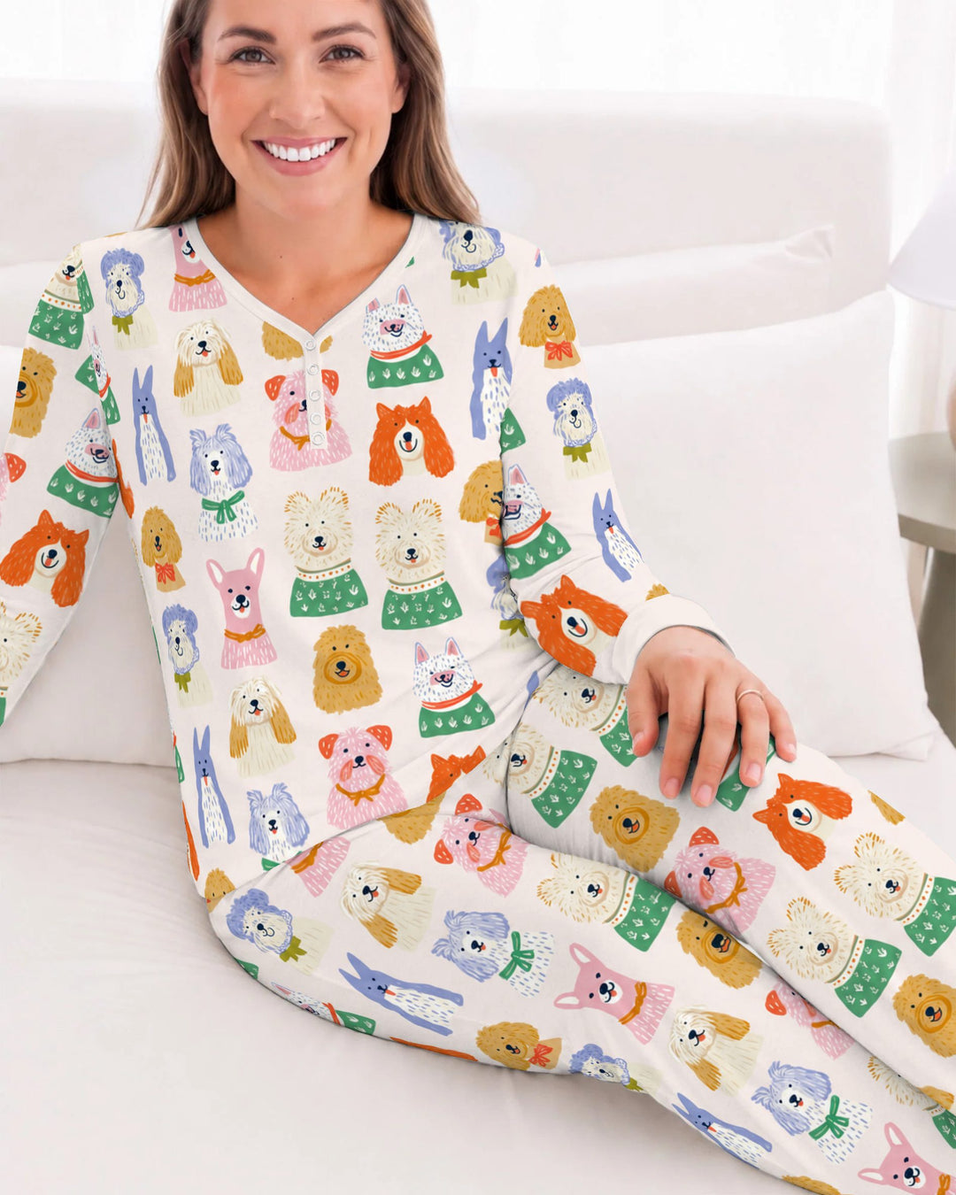 Whimsical Colorful Puppy Portraits Bamboo Women Pajama Set