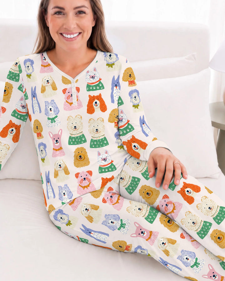 Whimsical Colorful Puppy Portraits Bamboo Women Pajama Set