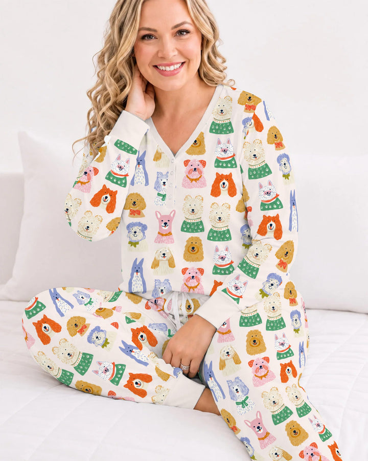 Whimsical Colorful Puppy Portraits Bamboo Women Pajama Set