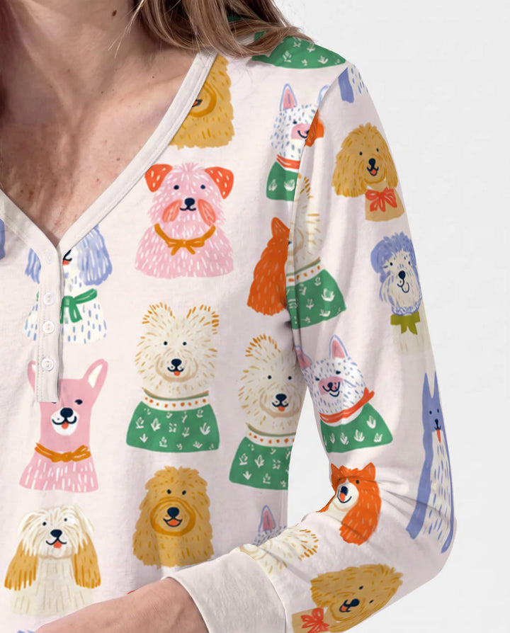 Whimsical Colorful Puppy Portraits Bamboo Women Pajama Set