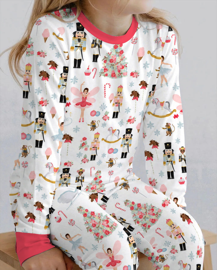 Pink Nutcracker Christmas Ballet Bamboo Two Piece Long Sleeve Pajama Set