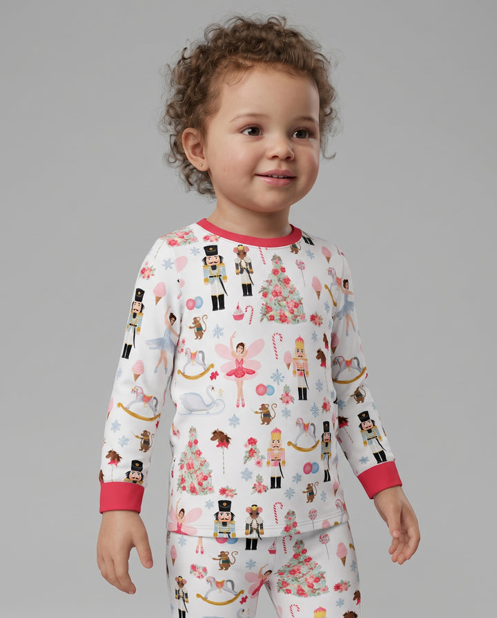 Pink Nutcracker Christmas Ballet Bamboo Two Piece Long Sleeve Pajama Set