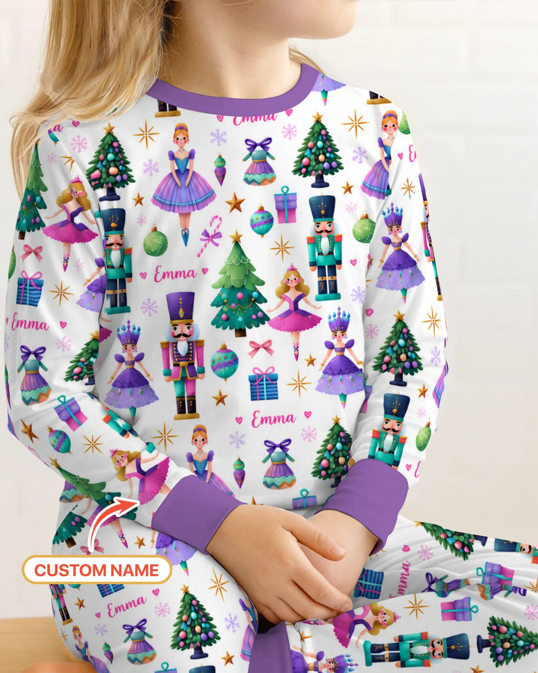 Custom Name Sugar Plum Nutcracker Christmas Bamboo Two Piece Long Sleeve Pajama Set