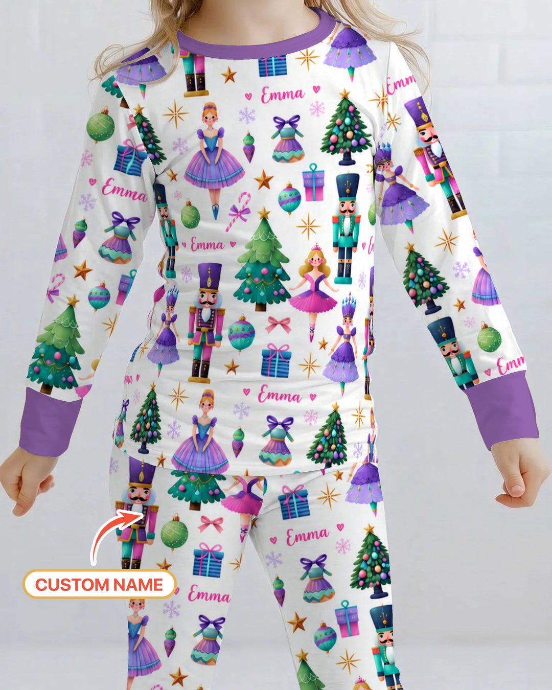 Custom Name Sugar Plum Nutcracker Christmas Bamboo Two Piece Long Sleeve Pajama Set