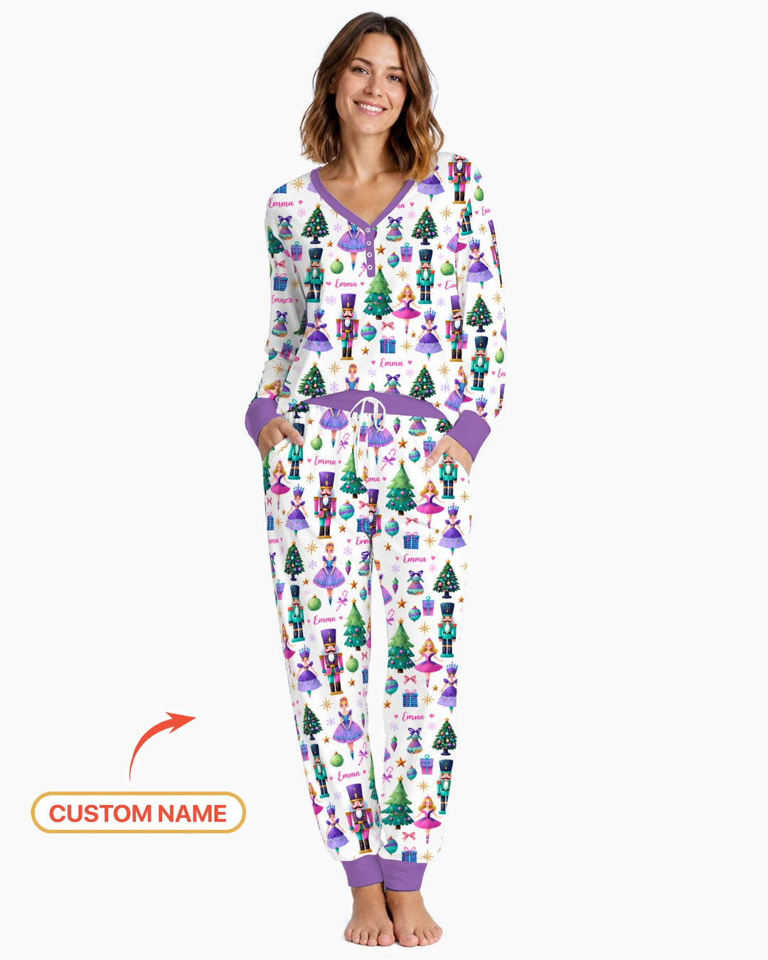 Custom Name Sugar Plum Nutcracker Christmas Bamboo Women Pajama Set