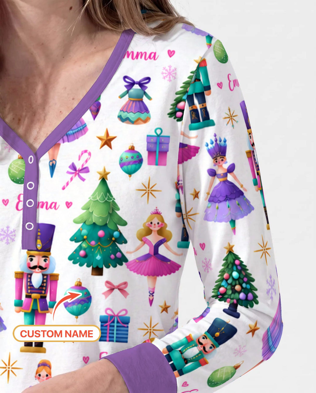 Custom Name Sugar Plum Nutcracker Christmas Bamboo Women Pajama Set