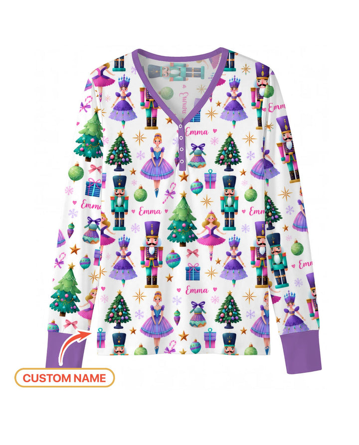 Custom Name Sugar Plum Nutcracker Christmas Bamboo Women Pajama Set