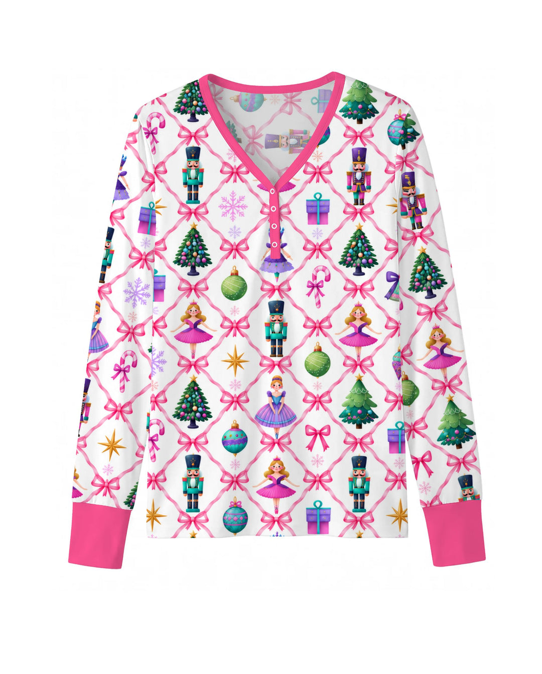 Sugar Plum Nutcracker Christmas Bow Lattice Bamboo Women Pajama Set
