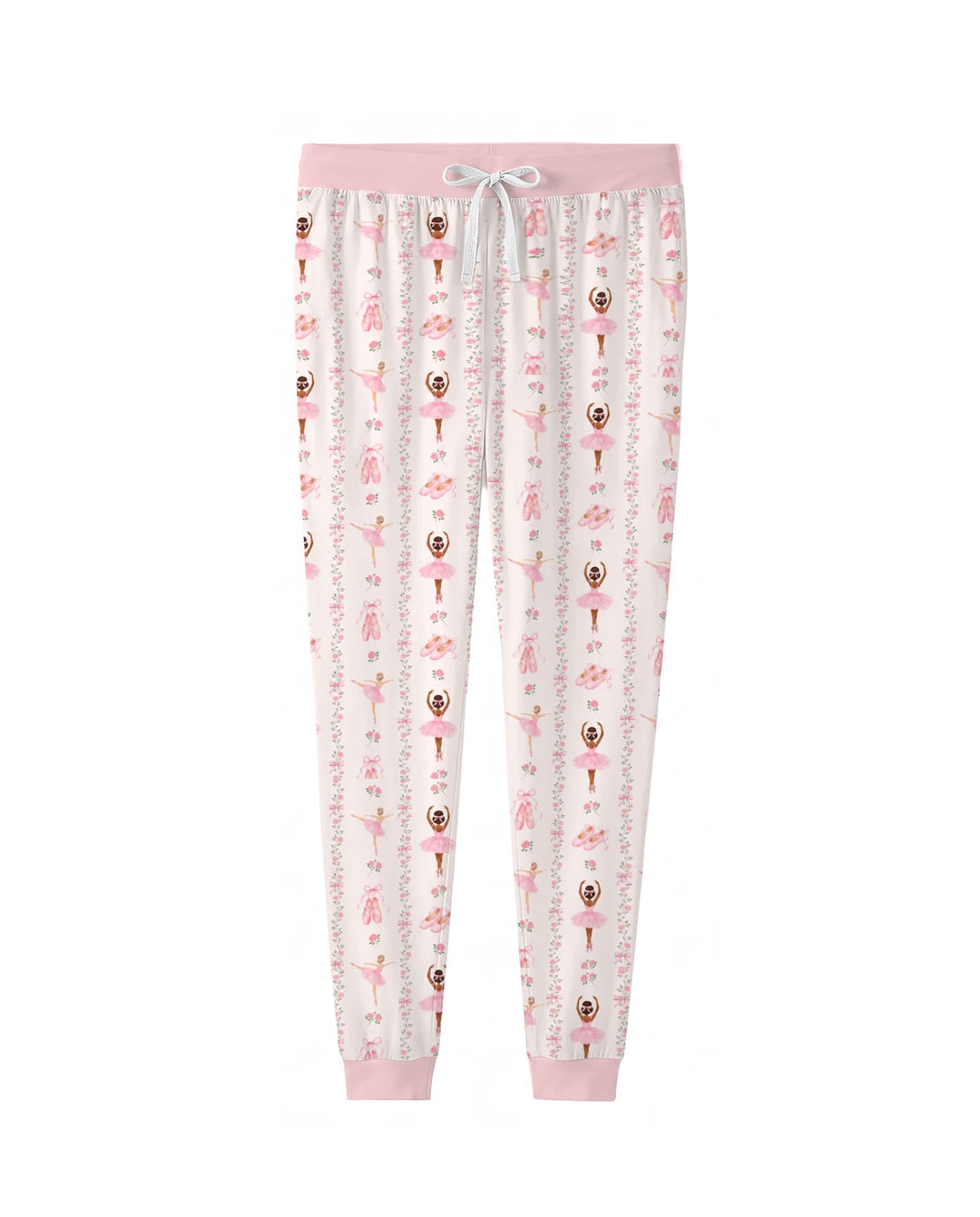 Black And Pink Ballerina Floral Ribbon Bamboo Women Pajama Set