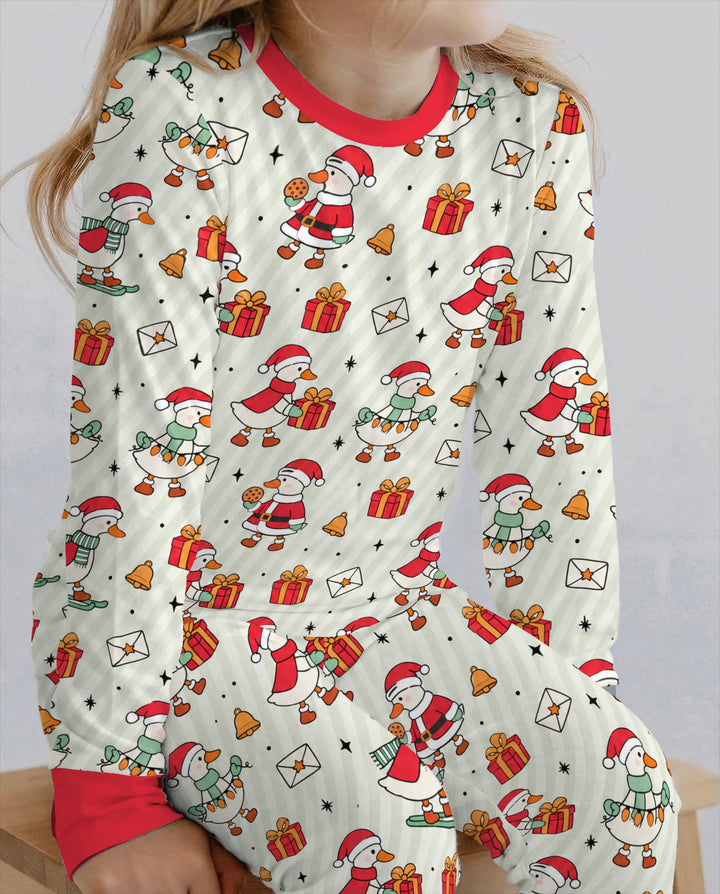 Cute Christmas Goose Holiday Bamboo Two Piece Long Sleeve Pajama Set