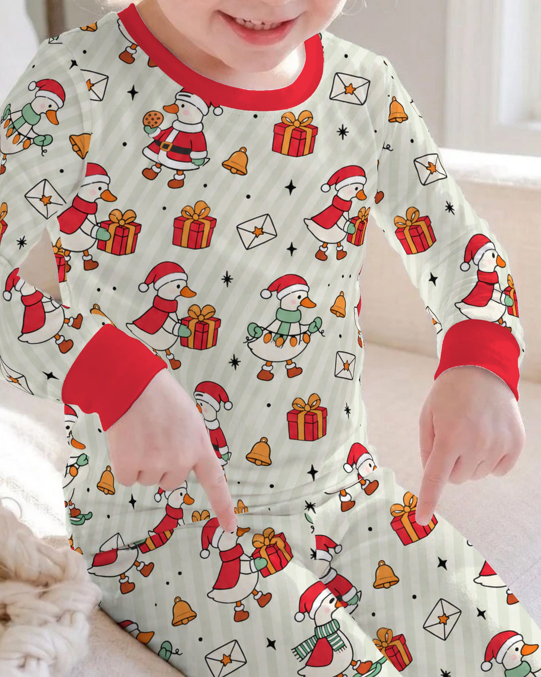 Cute Christmas Goose Holiday Bamboo Two Piece Long Sleeve Pajama Set
