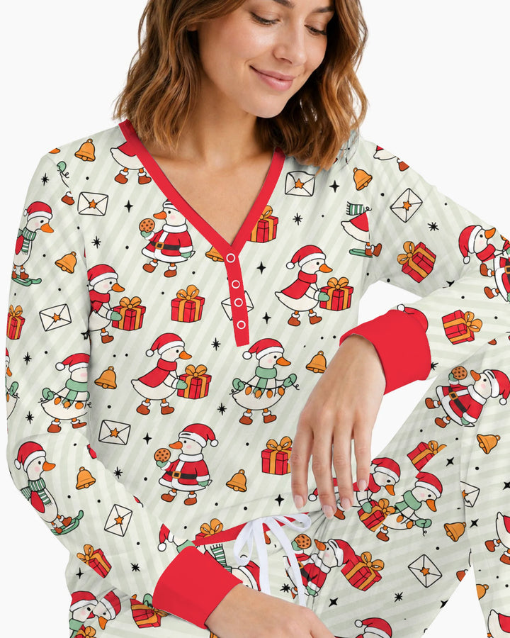 Cute Christmas Goose Holiday Bamboo Women Pajama Set