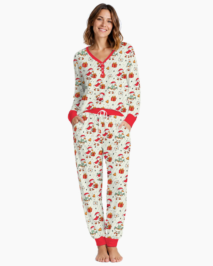 Cute Christmas Goose Holiday Bamboo Women Pajama Set