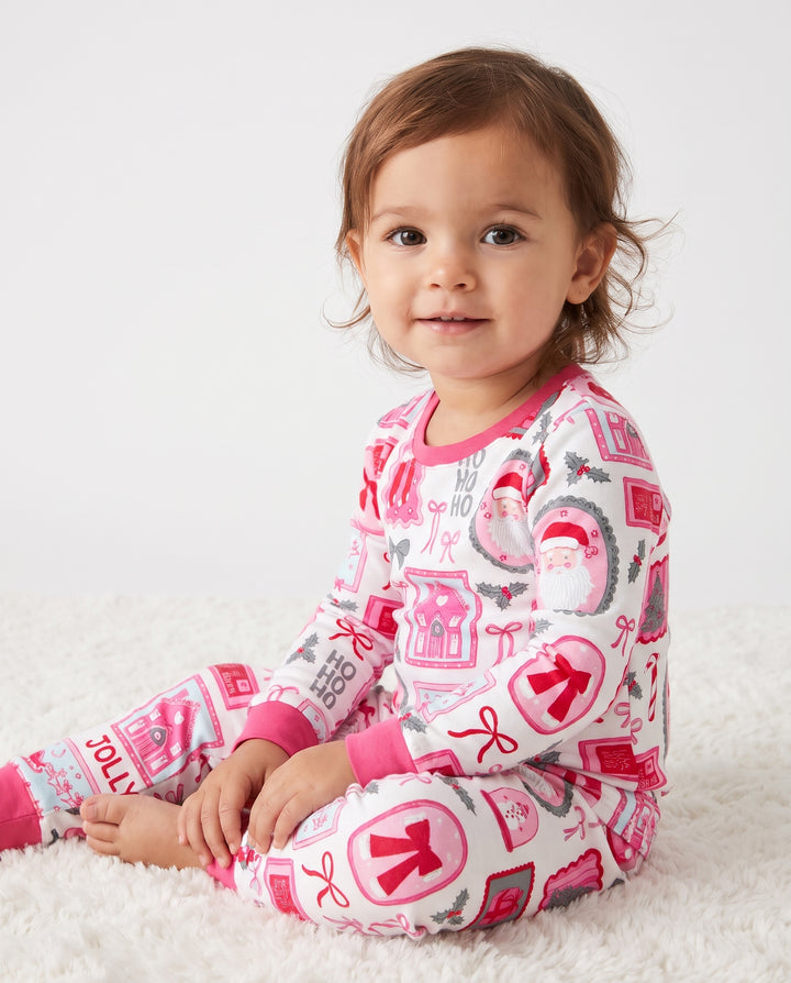 Pink Coquette Christmas Santa Bamboo Two Piece Long Sleeve Pajama Set
