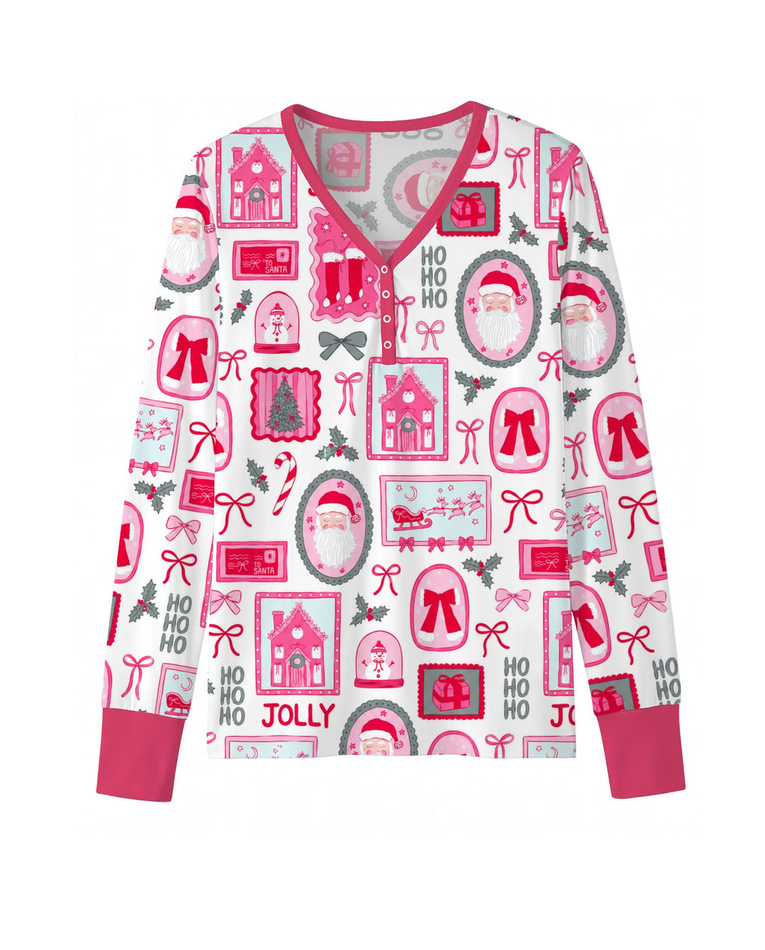 Pink Coquette Christmas Santa Bamboo Women Pajama Set