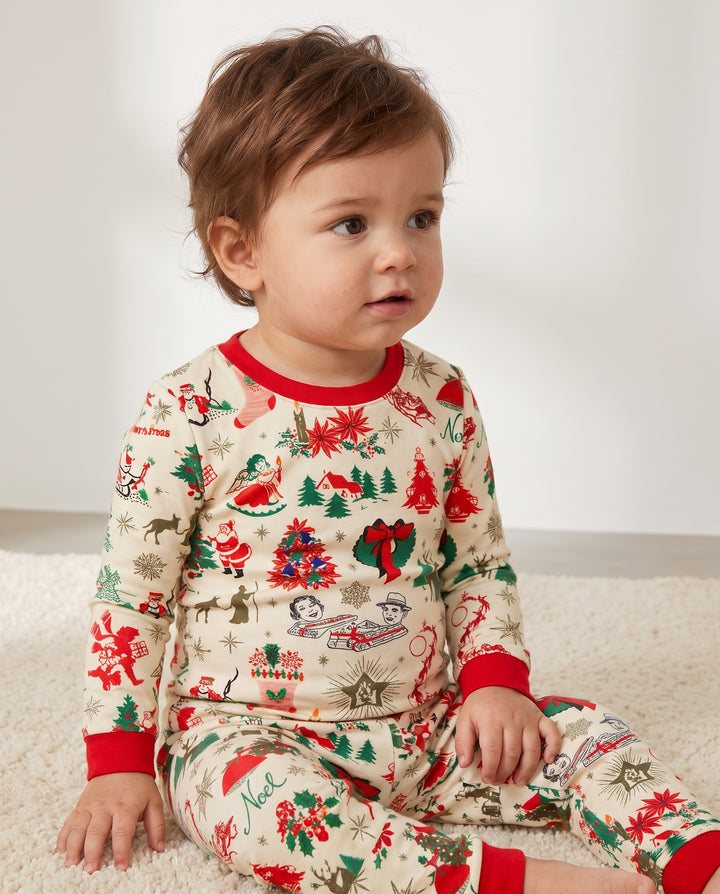 Retro Vintage Christmas Nostalgia Bamboo Two Piece Long Sleeve Pajama Set