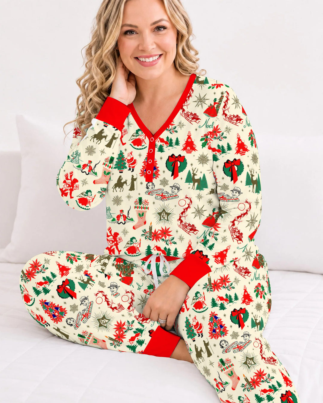 Retro Vintage Christmas Nostalgia Bamboo Women Pajama Set