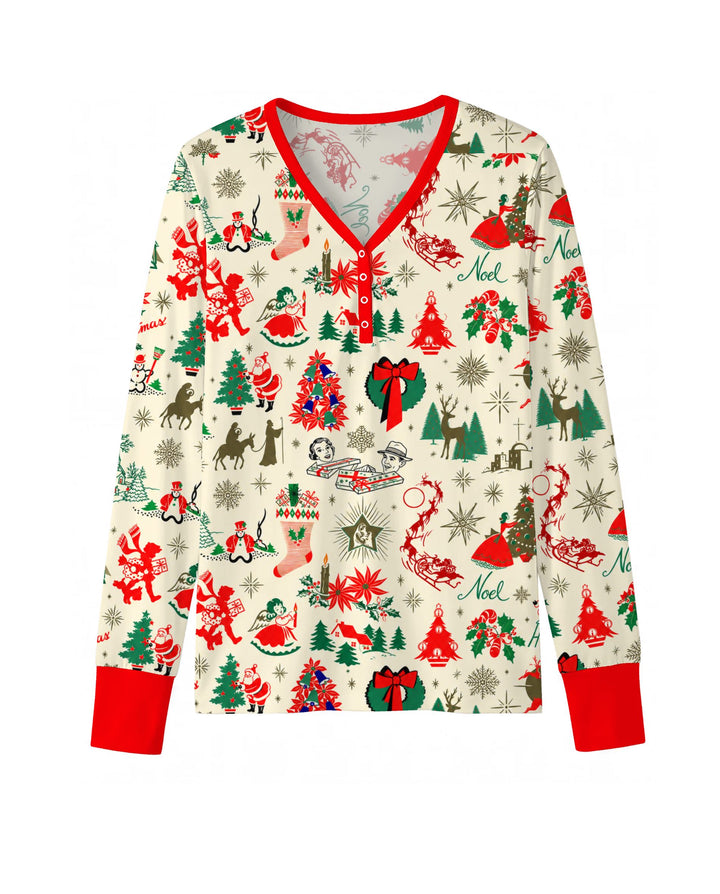Retro Vintage Christmas Nostalgia Bamboo Women Pajama Set
