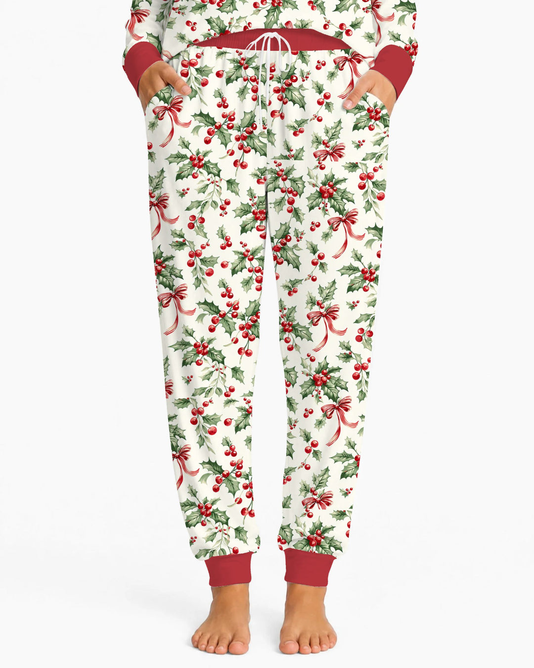 Christmas Holly Berry Ribbon Bamboo Women Pajama Set