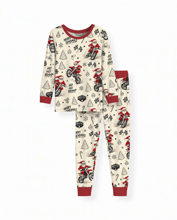 Santa Motocross Merry Sendmas Bamboo Two Piece Long Sleeve Pajama Set