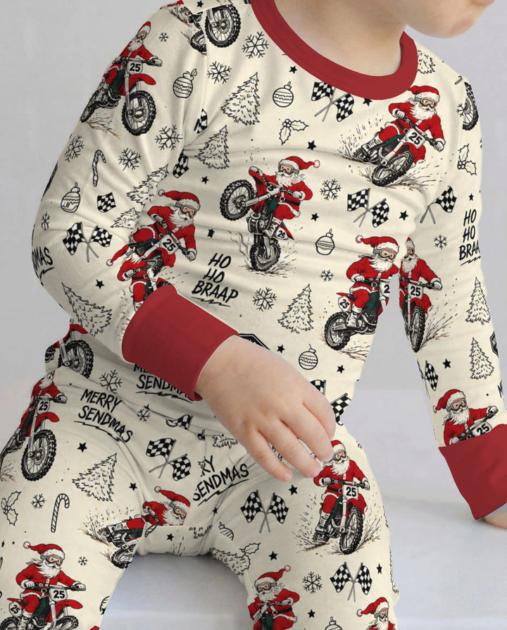 Santa Motocross Merry Sendmas Bamboo Two Piece Long Sleeve Pajama Set