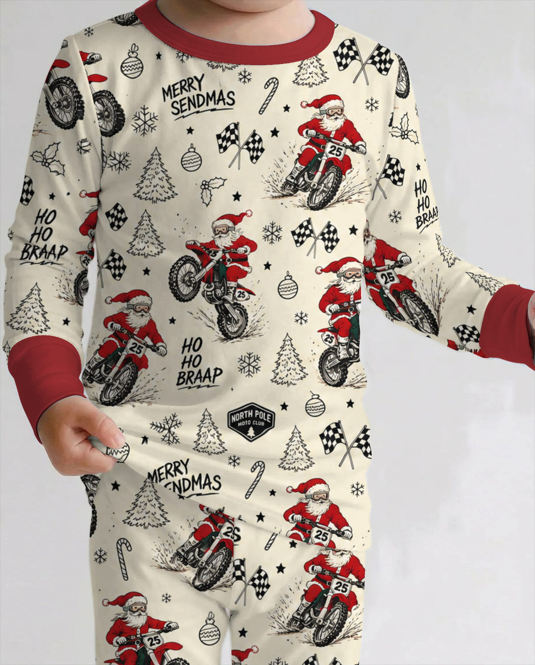 Santa Motocross Merry Sendmas Bamboo Two Piece Long Sleeve Pajama Set