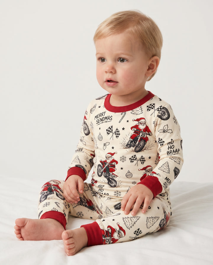 Santa Motocross Merry Sendmas Bamboo Two Piece Long Sleeve Pajama Set