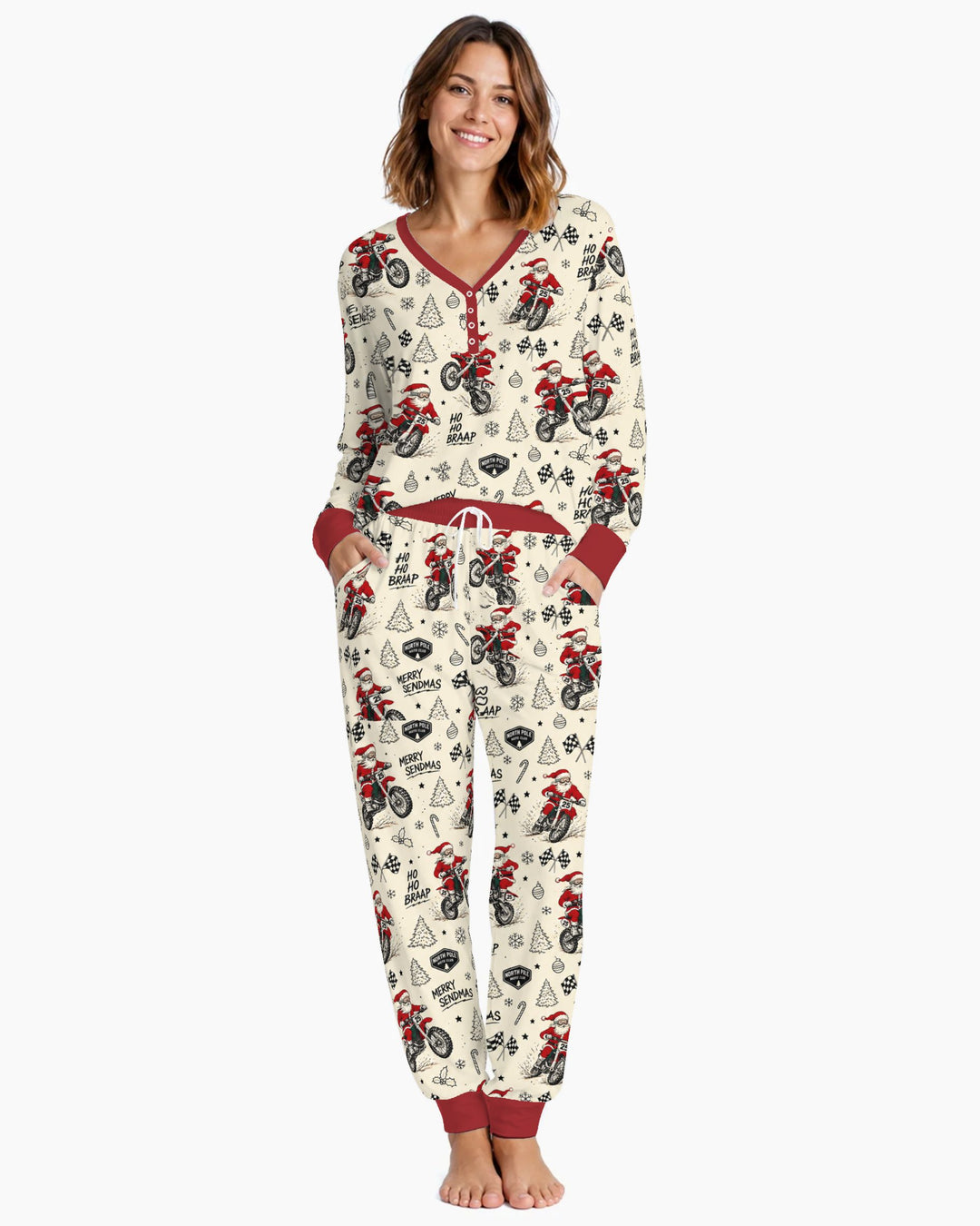 Santa Motocross Merry Sendmas Bamboo Women Pajama Set