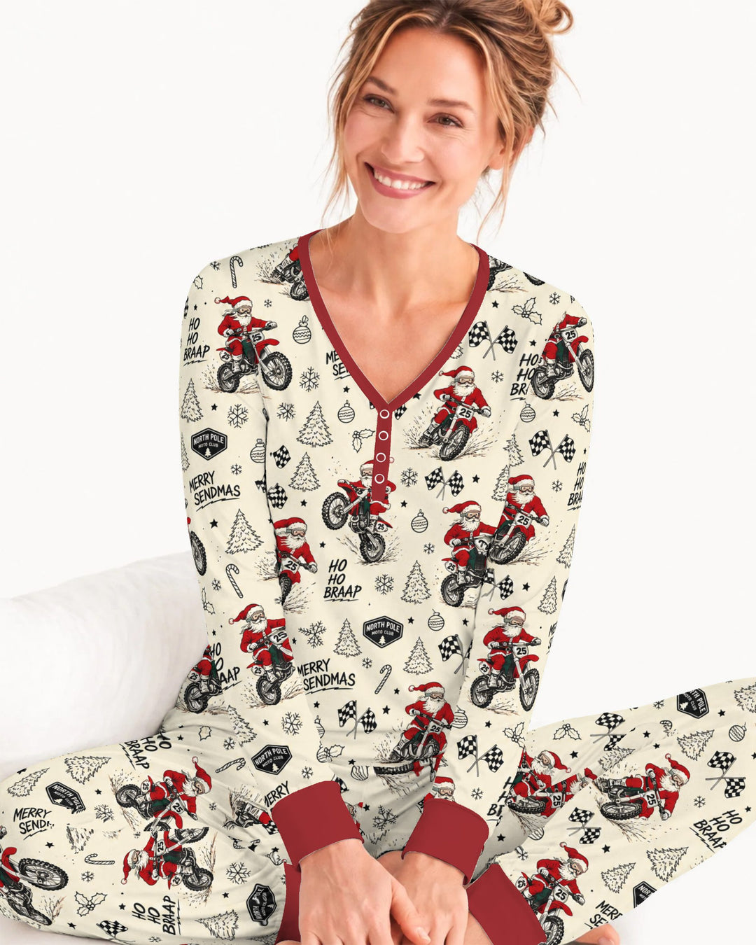 Santa Motocross Merry Sendmas Bamboo Women Pajama Set