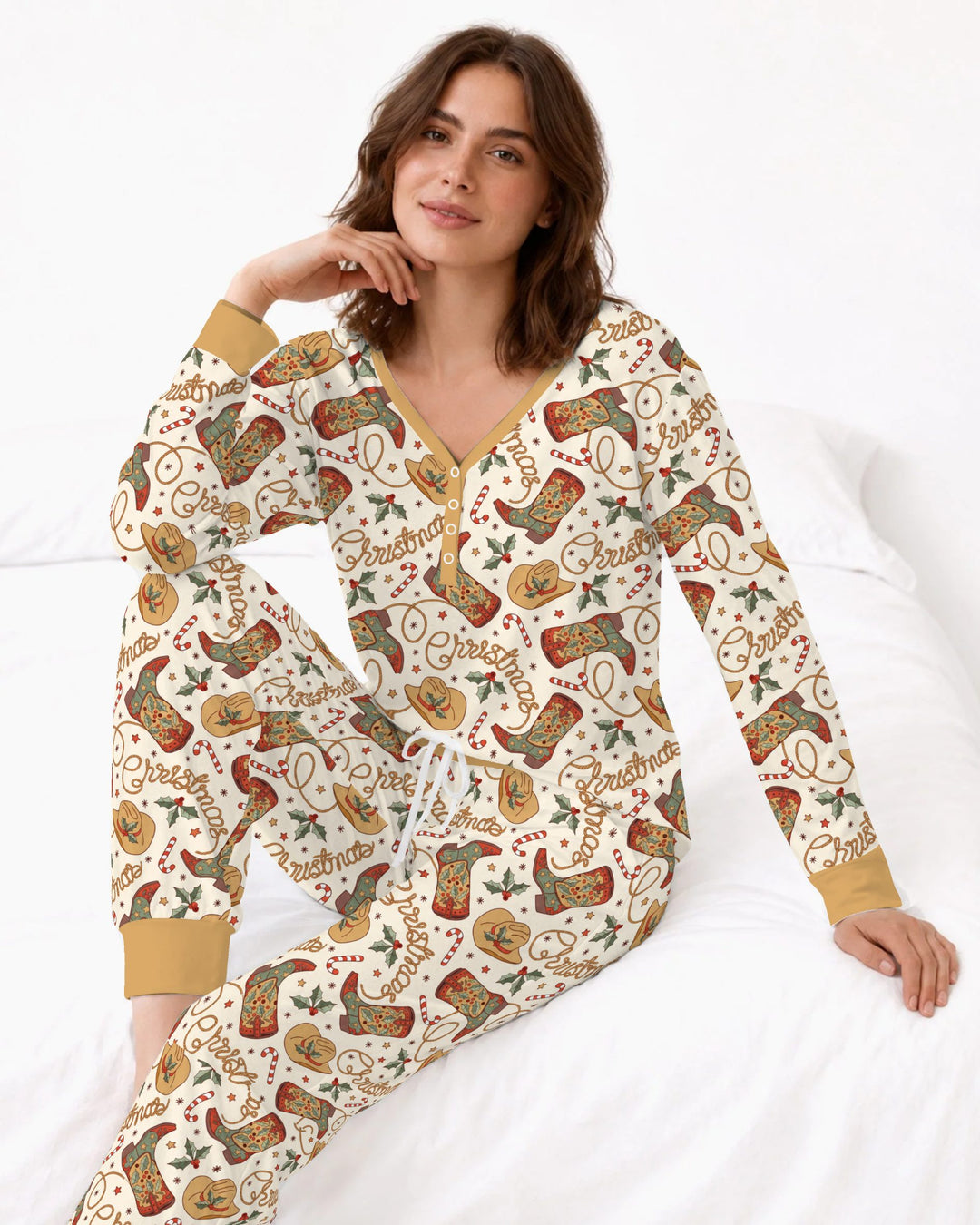 Western Cowboy Christmas Boots Bamboo Women Pajama Set
