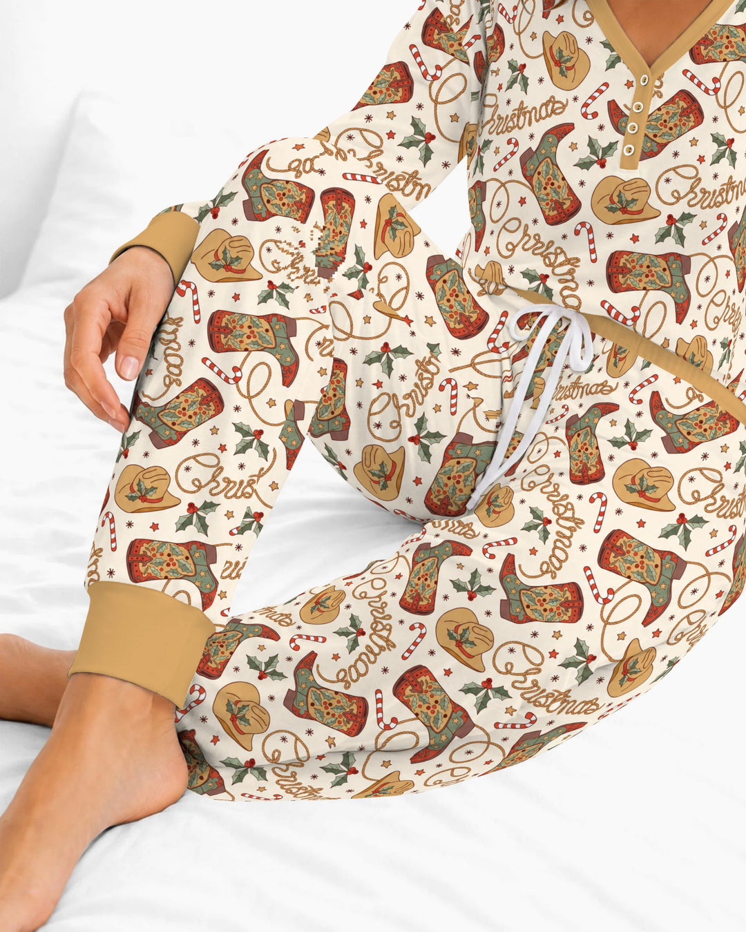 Western Cowboy Christmas Boots Bamboo Women Pajama Set