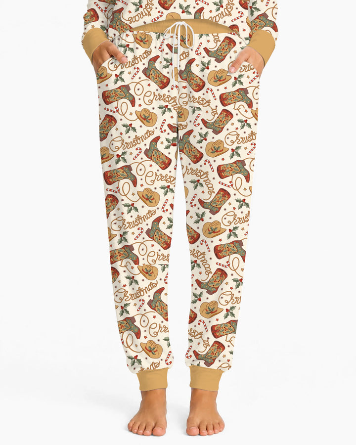 Western Cowboy Christmas Boots Bamboo Women Pajama Set