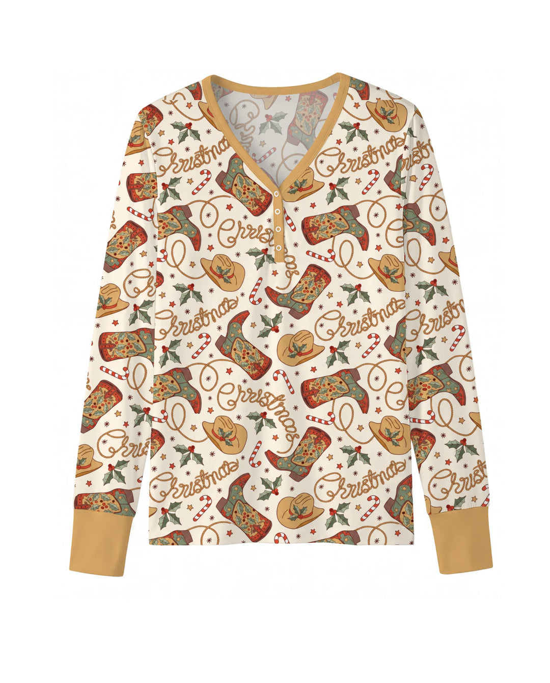 Western Cowboy Christmas Boots Bamboo Women Pajama Set