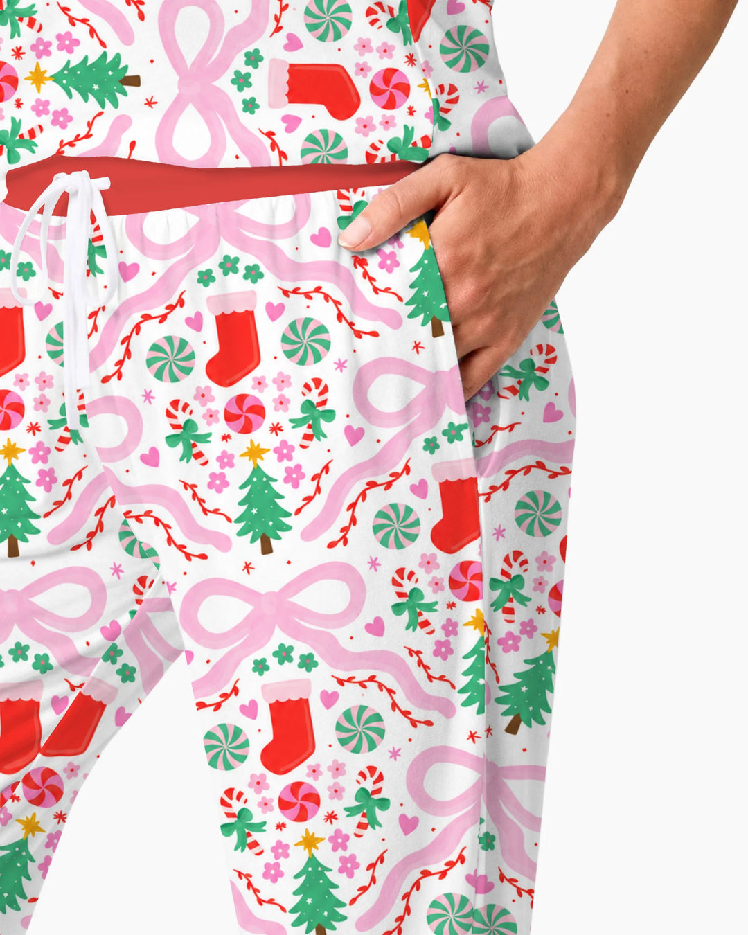 Pink Bow Christmas Candy Bamboo Women Pajama Set