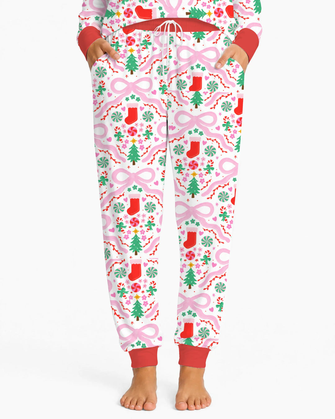 Pink Bow Christmas Candy Bamboo Women Pajama Set