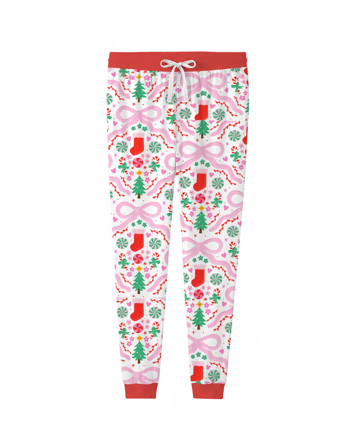 Pink Bow Christmas Candy Bamboo Women Pajama Set