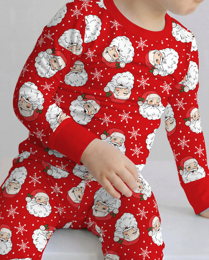 Vintage Santa Red Christmas Bamboo Two Piece Long Sleeve Pajama Set