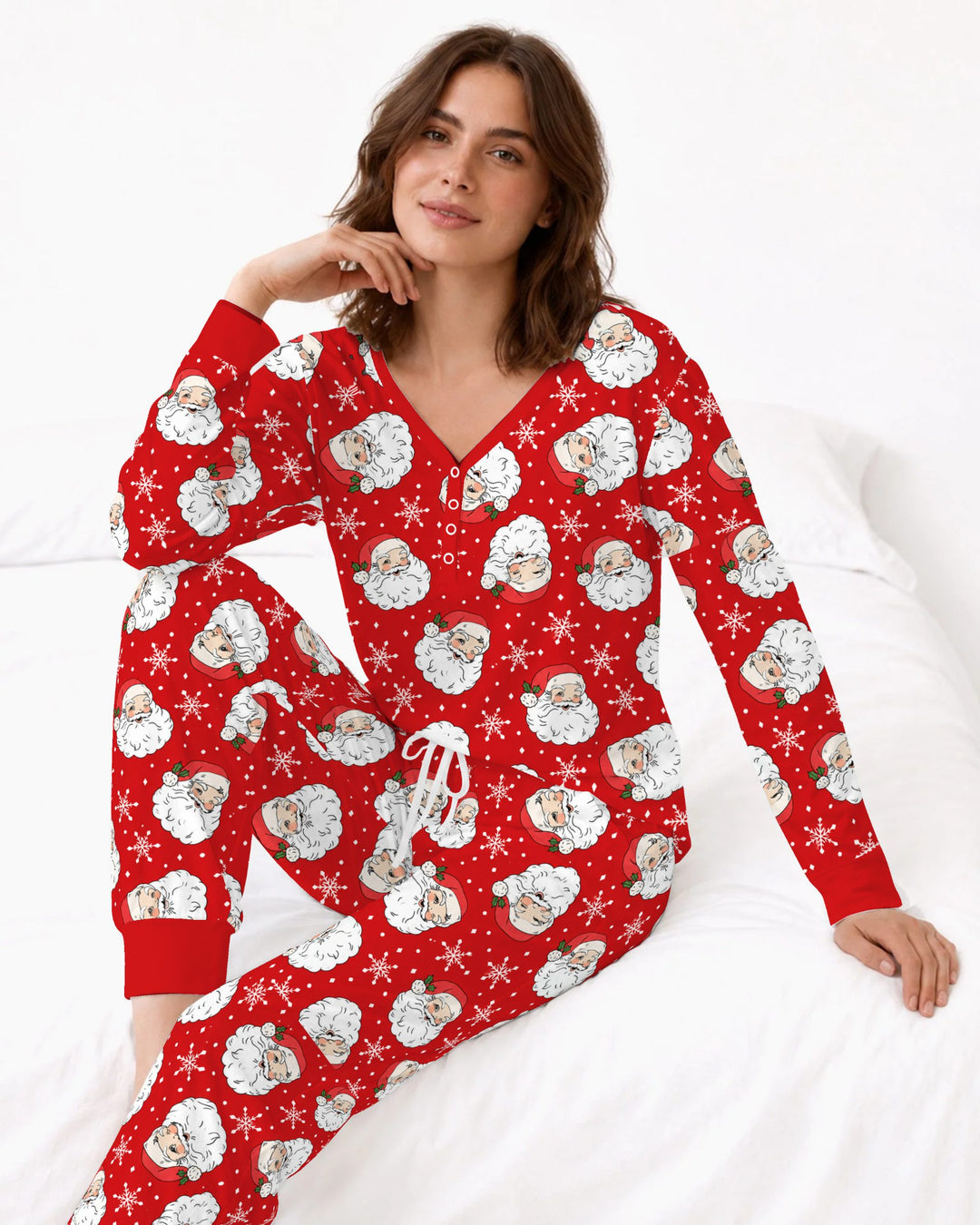 Vintage Santa Red Christmas Bamboo Women Pajama Set