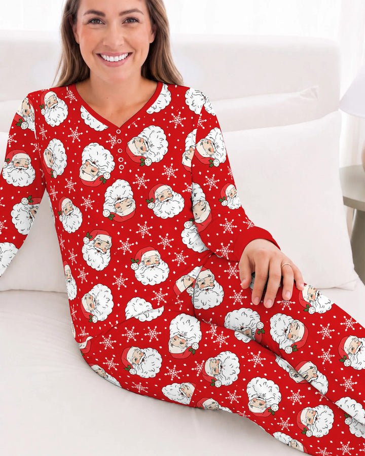 Vintage Santa Red Christmas Bamboo Women Pajama Set