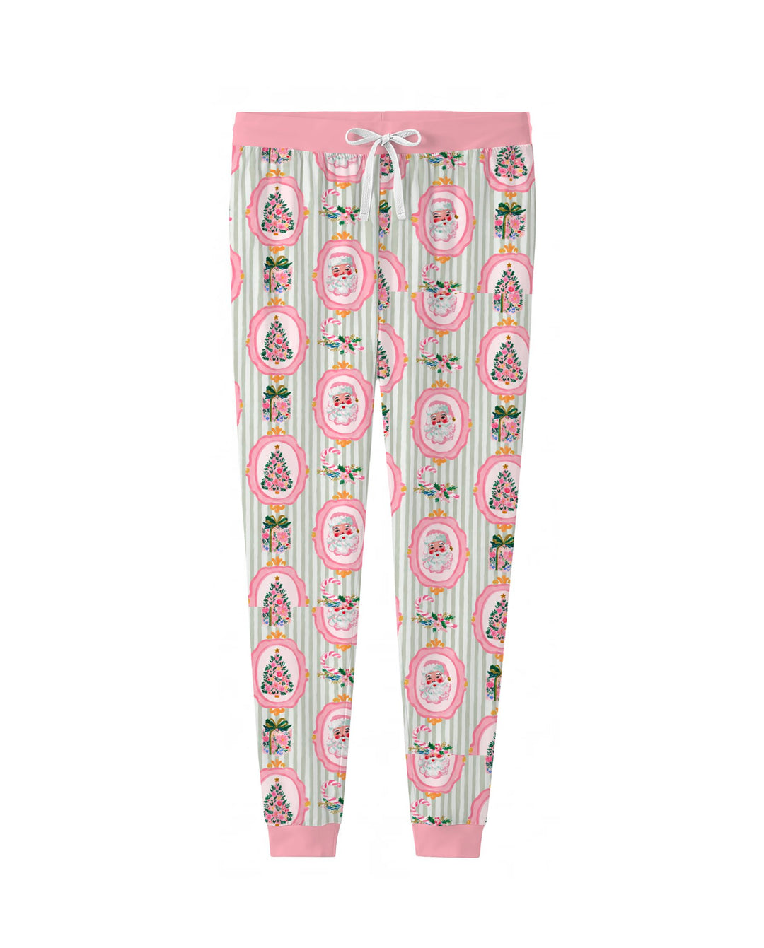 Pink Santa Christmas Tree Stripe Bamboo Women Pajama Set