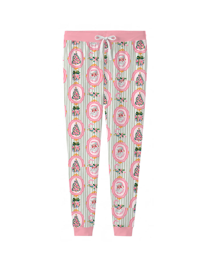 Pink Santa Christmas Tree Stripe Bamboo Women Pajama Set