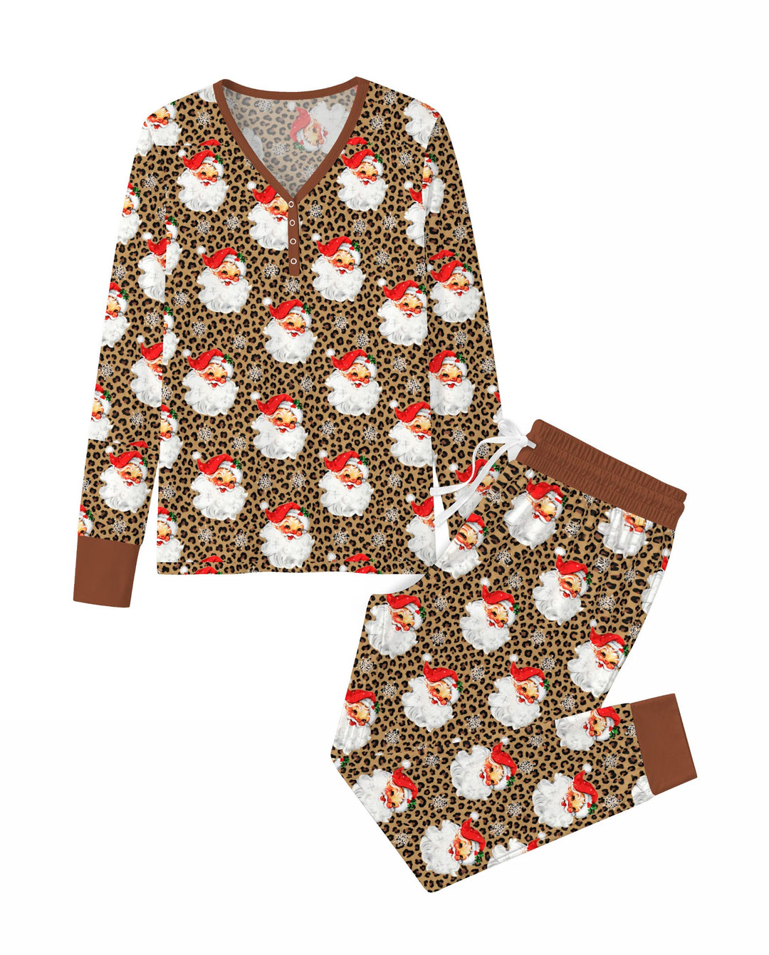 Leopard Print Vintage Santa Bamboo Women Pajama Set
