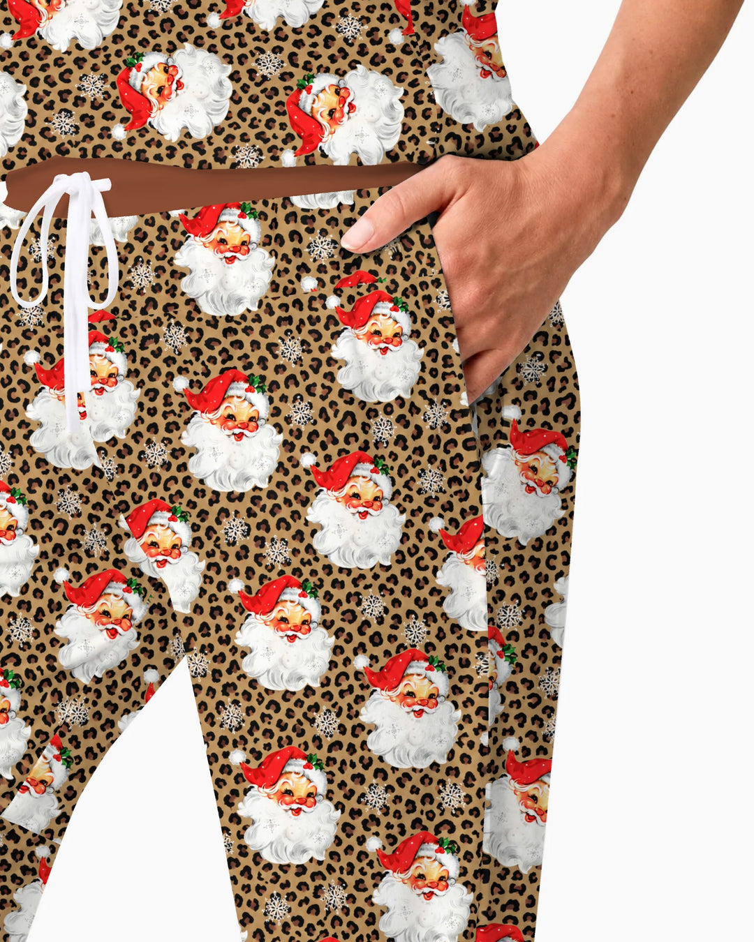 Leopard Print Vintage Santa Bamboo Women Pajama Set