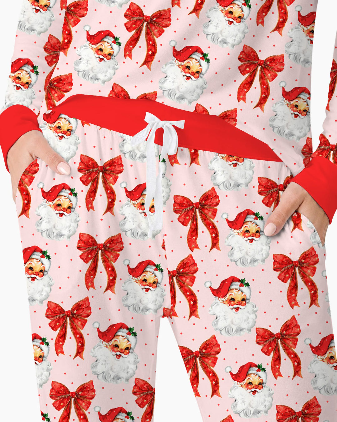 Vintage Santa Red Bow Christmas Bamboo Women Pajama Set