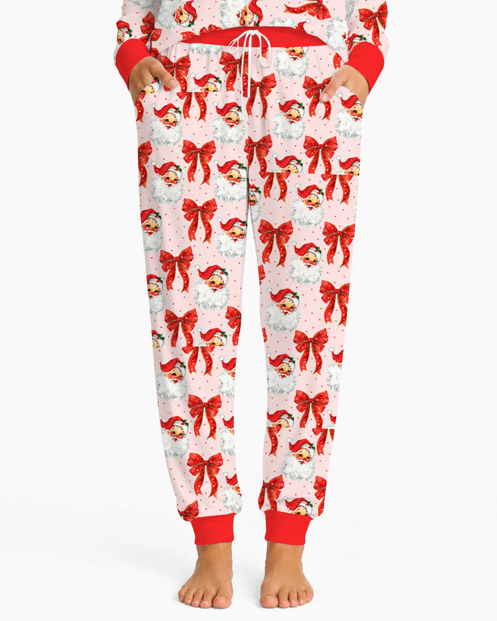 Vintage Santa Red Bow Christmas Bamboo Women Pajama Set