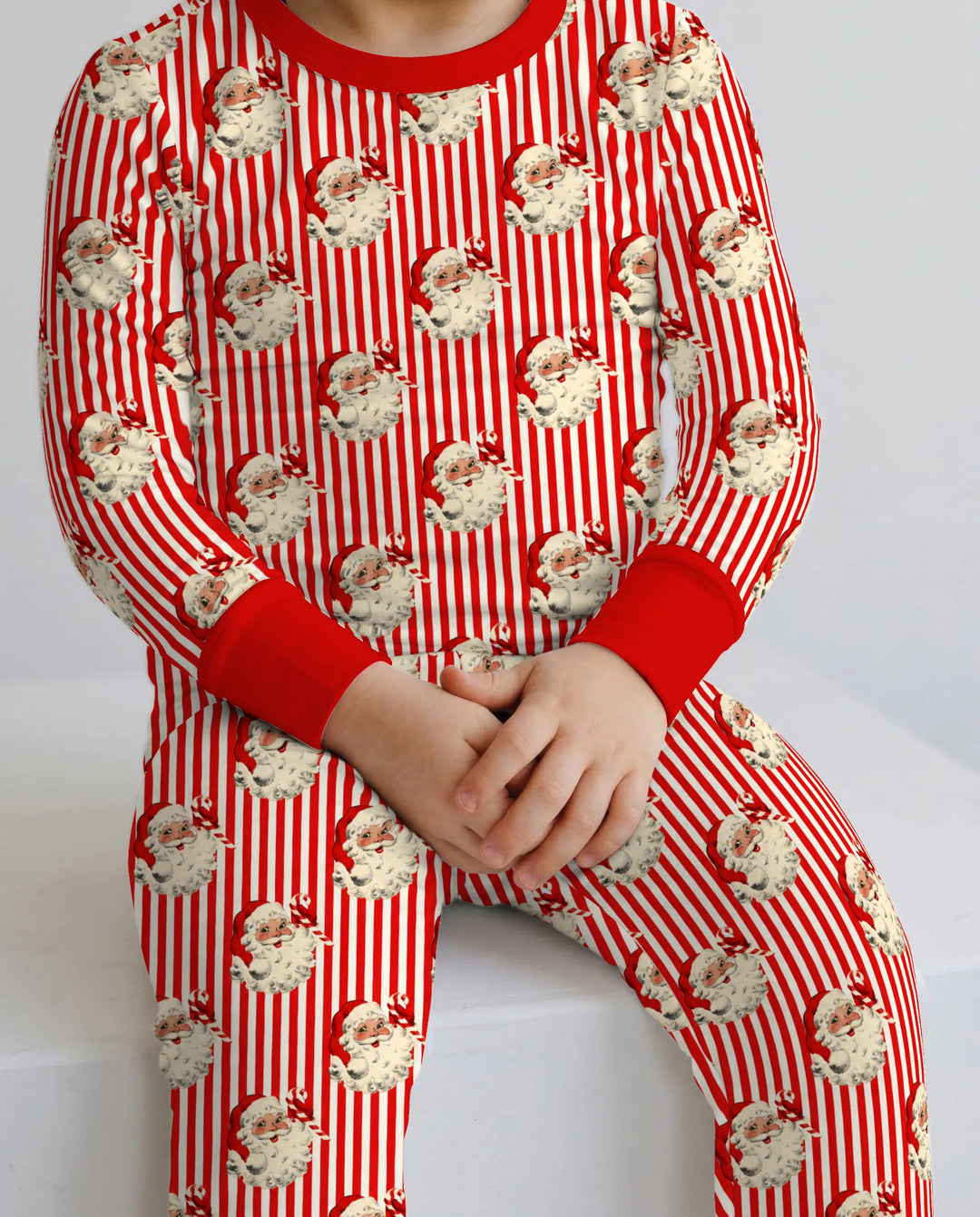 Vintage Santa Candy Cane Stripe Bamboo Two Piece Long Sleeve Pajama Set