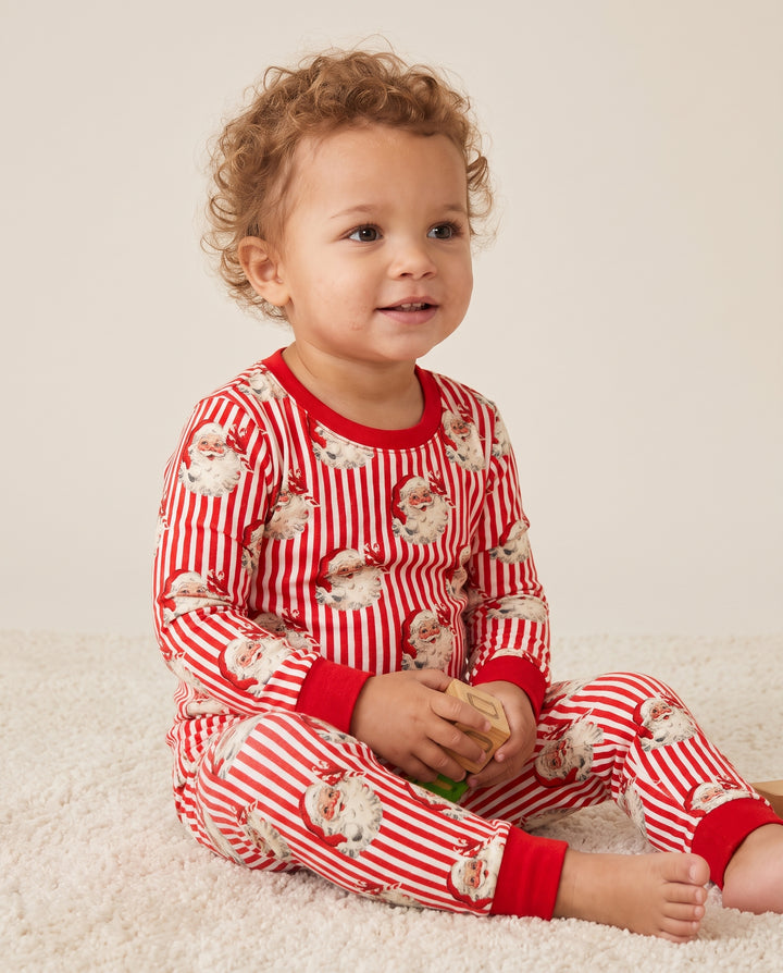 Vintage Santa Candy Cane Stripe Bamboo Two Piece Long Sleeve Pajama Set