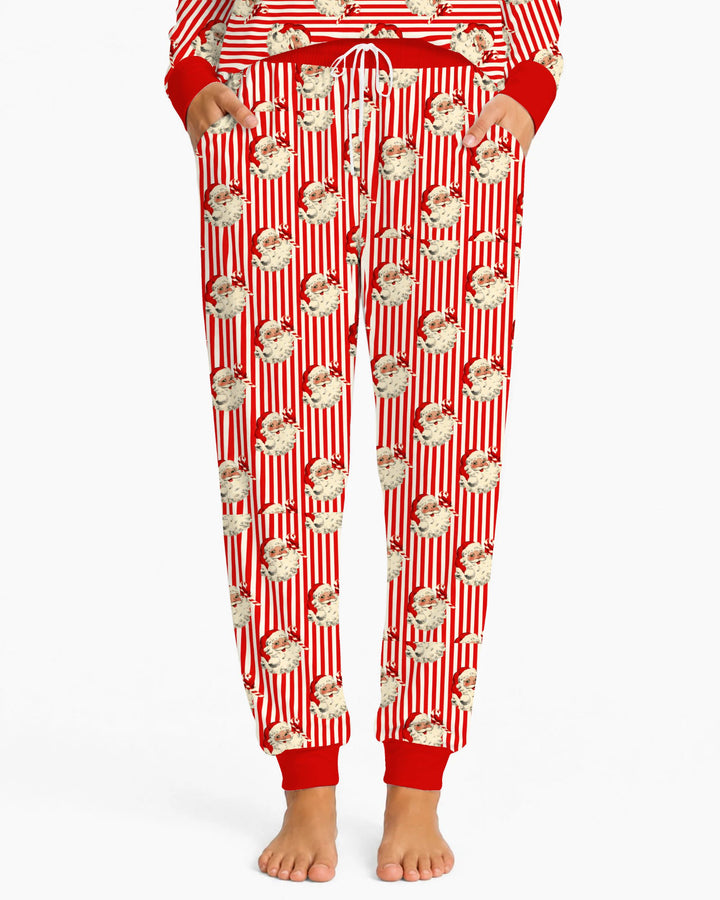 Vintage Santa Candy Cane Stripe Bamboo Women Pajama Set